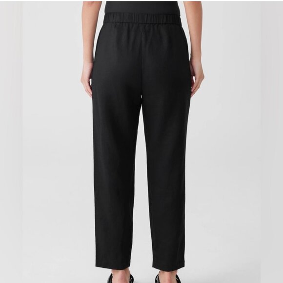 Eileen Fisher Black Lyocell Organic Linen Tapered High Waist Pull-on Pants XS - Picture 2 of 9